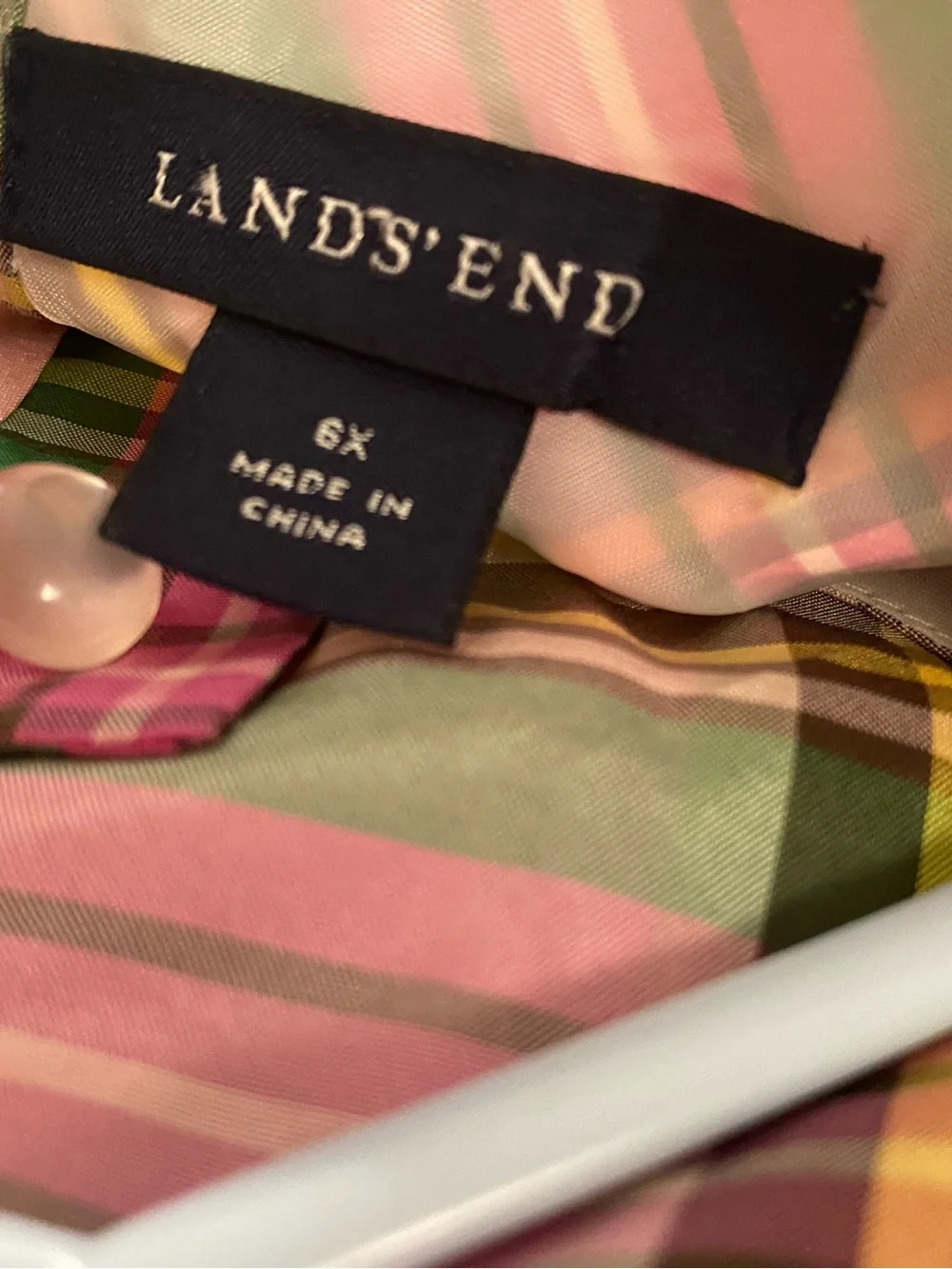 Lands’ End Girls 6X 100% Silk Pink Plaid Puff Sleeve Party Dress EUC